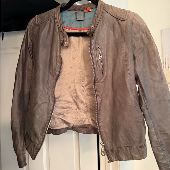 Doma Brown Leather Jacket with Red Accents - Picture 1 of 3